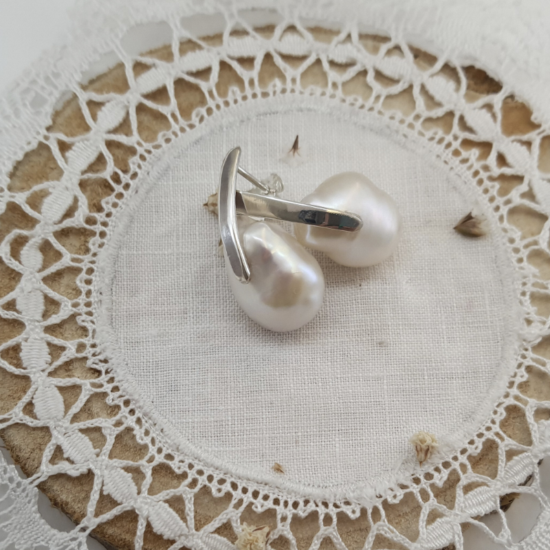 Joyería Pendientes Pendientes largos y de lágrima gran pendiente de perlas dobles de agua dulce de plata de ley Pendientes de perlas barrocas blancas pequeñas y grandes pendiente de 9 mm y 16-17 mm dos perlas colgantes 